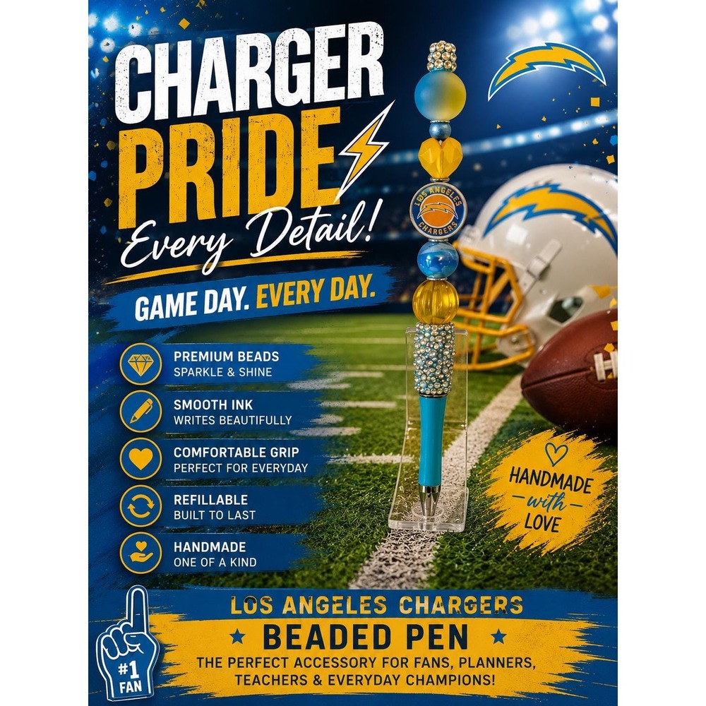 Blue & Yellow Football Inspired Beaded Pen | Sports Fan Gift | Handmade Pen